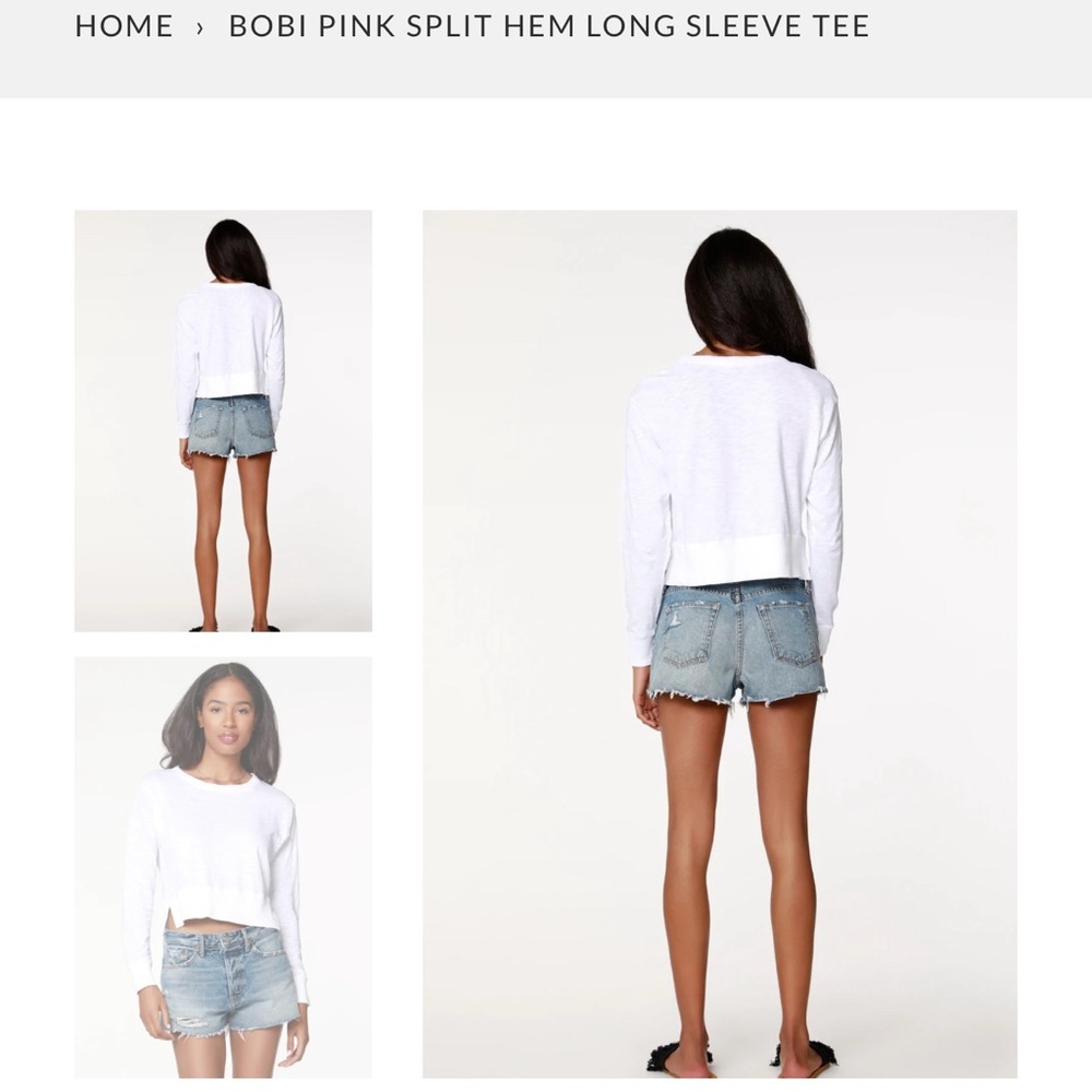 Bobi White Split Hem Long Sleeve Tee